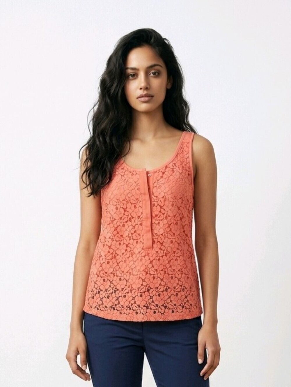 NWOT J Crew lined cotton sleeveless lace button down top Sz M